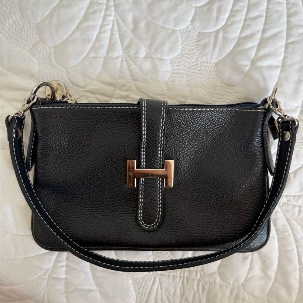 Vera Pelle Dark Blue Leather Shoulder Bag